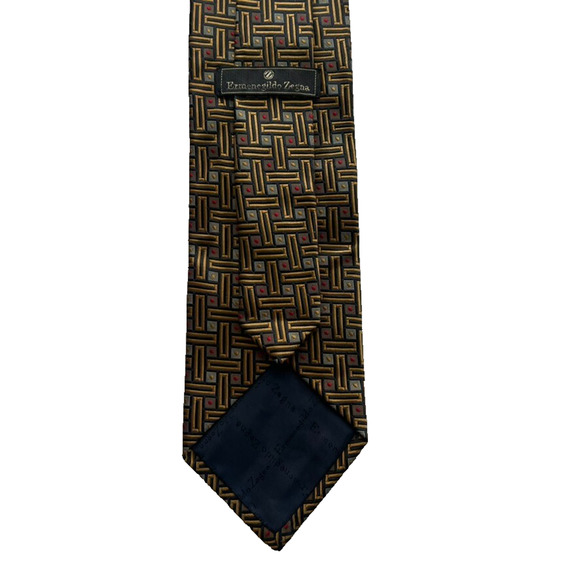 Ermenegildo Zegna Necktie Mens Multicolor Textured Embroider Geometric Silk - Picture 2 of 9